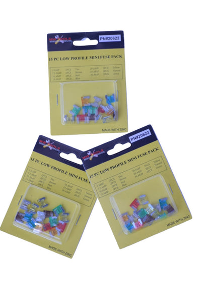 15 Piece Low Profile Mini Fuse Pack