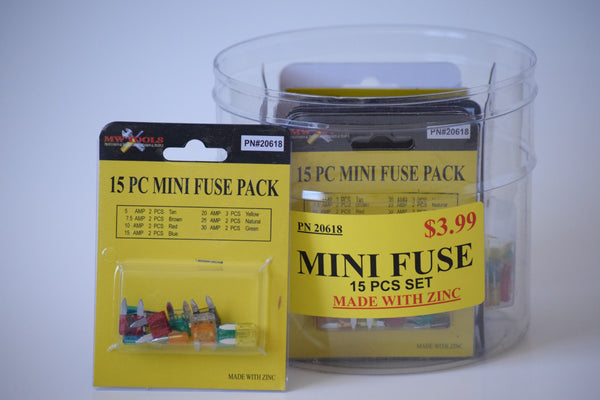 15 Piece Mini Fuse Pack